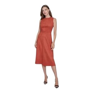 Halston Star-Seamed Sleeveless Scuba Crepe‎ Midi Dress Sizes 6, 8 Rust Red